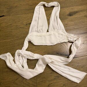 Zara Cropped Halter Top (cream brushed satin)